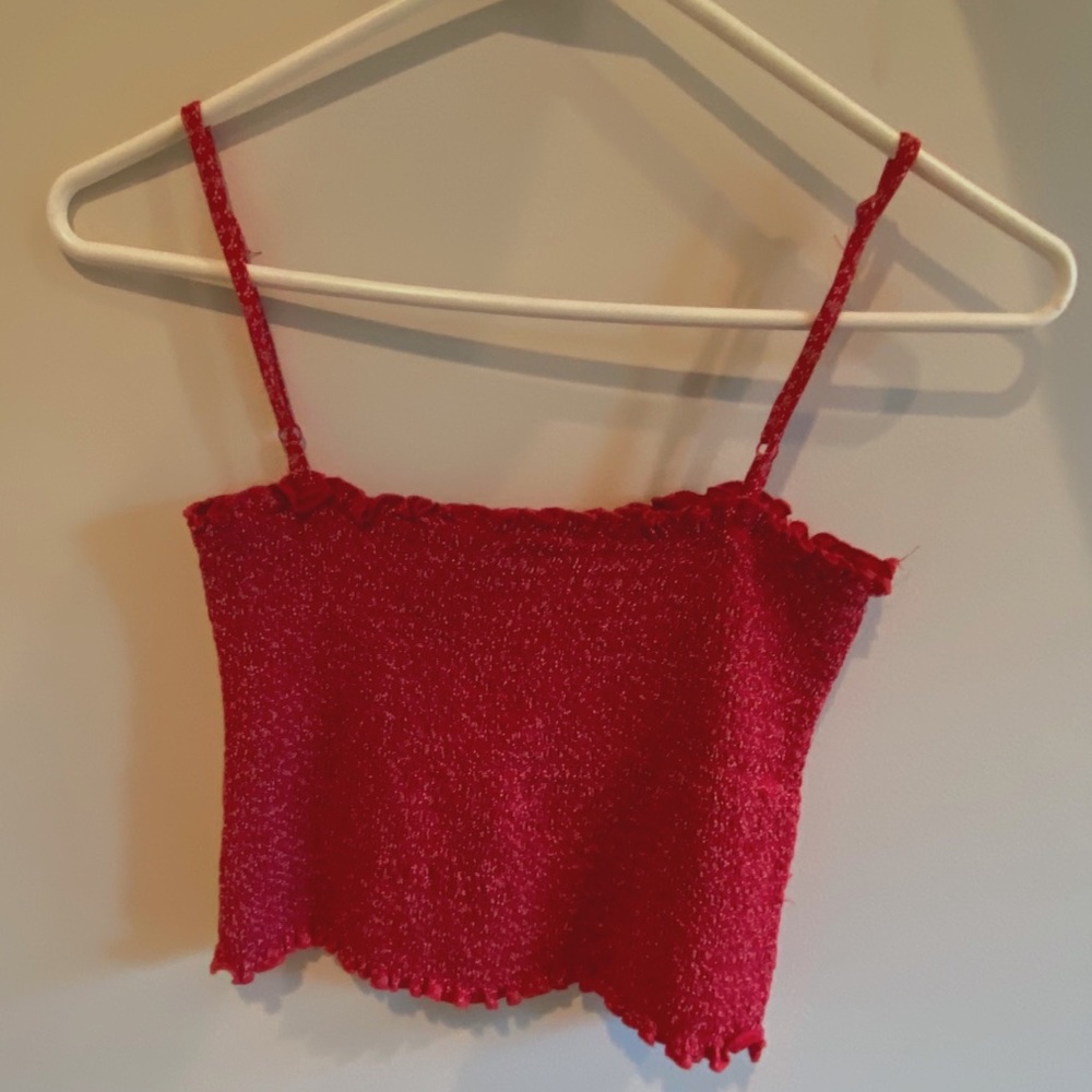 brandy melville smocked red floral tank